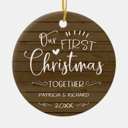 Ons eerste kerstfeest samen met Rustic Chic Farm Keramisch Ornament (Voorkant)