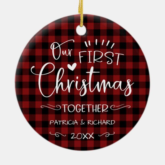 Ons eerste kerstfeest samen met Rustic Chic Farm Keramisch Ornament (Achterkant)