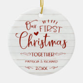 Ons eerste kerstfeest samen met Rustic Farmhouse Keramisch Ornament (Voorkant)