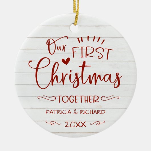 Ons eerste kerstfeest samen met Rustic Farmhouse Keramisch Ornament (Voorkant)