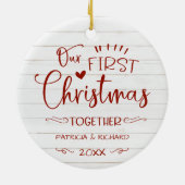 Ons eerste kerstfeest samen met Rustic Farmhouse Keramisch Ornament (Achterkant)