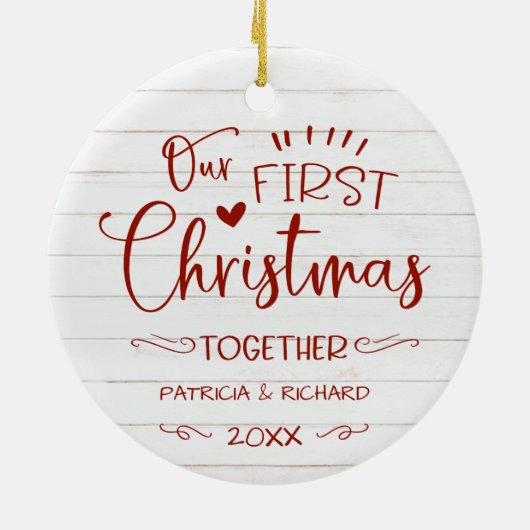 Ons eerste kerstfeest samen met Rustic Farmhouse Keramisch Ornament (Achterkant)