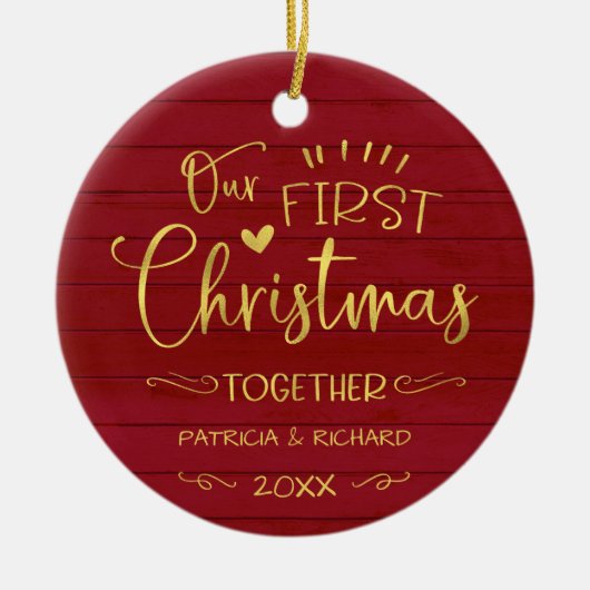 Ons eerste kerstfeest samen met Rustic Farmhouse R Keramisch Ornament (Voorkant)