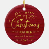 Ons eerste kerstfeest samen met Rustic Farmhouse R Keramisch Ornament (Achterkant)