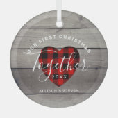 Ons eerste kerstfeest samen met Rustic op maat Glas Ornament (Voorkant)