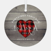 Ons eerste kerstfeest samen met Rustic op maat Glas Ornament (Achterkant)