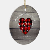 Ons eerste kerstfeest samen met Rustic op maat Keramisch Ornament (Rechts)