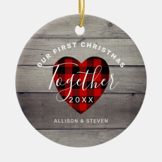 Ons eerste kerstfeest samen met Rustic op maat Keramisch Ornament (Voorkant)