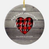 Ons eerste kerstfeest samen met Rustic op maat Keramisch Ornament (Achterkant)