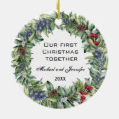 Ons eerste kerstfeest samen | Persoonlijke foto Keramisch Ornament (Achterkant)