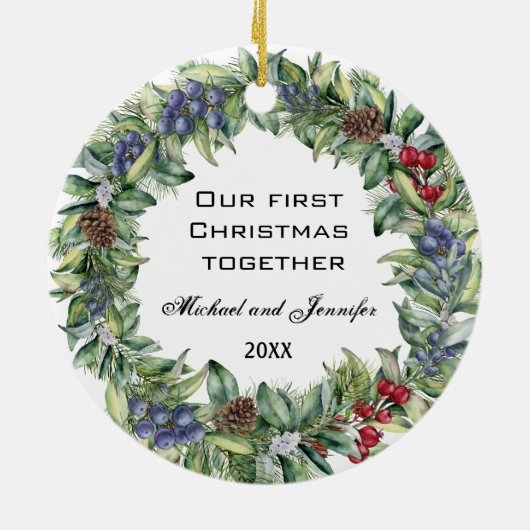 Ons eerste kerstfeest samen | Persoonlijke foto Keramisch Ornament (Achterkant)