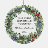 Ons eerste kerstfeest samen | Persoonlijke foto Keramisch Ornament (Achterkant)