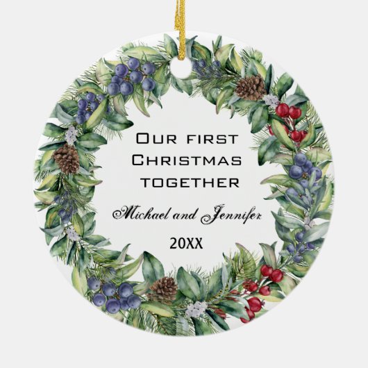 Ons eerste kerstfeest samen | Persoonlijke foto Keramisch Ornament (Achterkant)