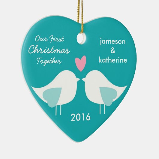 Ons eerste kerstfeest samen Tortelduifjes-versieri Keramisch Ornament (Rechts)