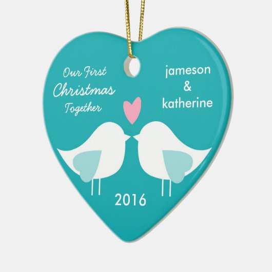 Ons eerste kerstfeest samen Tortelduifjes-versieri Keramisch Ornament (Links)