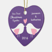 Ons eerste kerstfeest samen Tortelduifjes-versieri Keramisch Ornament (Links)