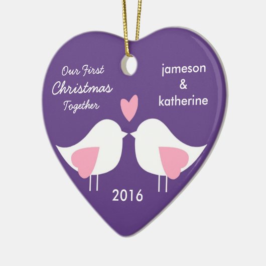 Ons eerste kerstfeest samen Tortelduifjes-versieri Keramisch Ornament (Links)