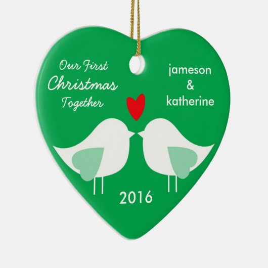 Ons eerste kerstfeest samen Tortelduifjes-versieri Keramisch Ornament (Rechts)