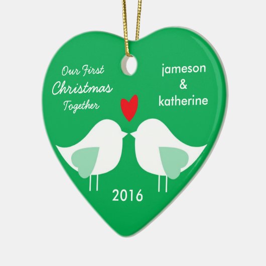 Ons eerste kerstfeest samen Tortelduifjes-versieri Keramisch Ornament (Links)