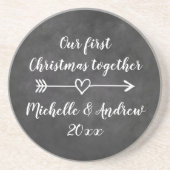 Ons eerste kerstfeest samen zandsteen onderzetter (Voorkant)