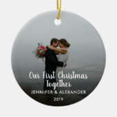 Ons eerste kerstfeest Together-koppel trouwde foto Keramisch Ornament (Voorkant)