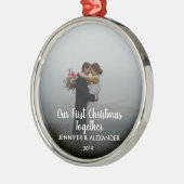 Ons eerste kerstfeest Together-koppel trouwde foto Metalen Ornament (Links)