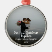 Ons eerste kerstfeest Together-koppel trouwde foto Metalen Ornament (Voorkant)
