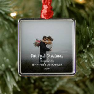 Ons eerste kerstfeest Together-koppel trouwde foto Metalen Ornament