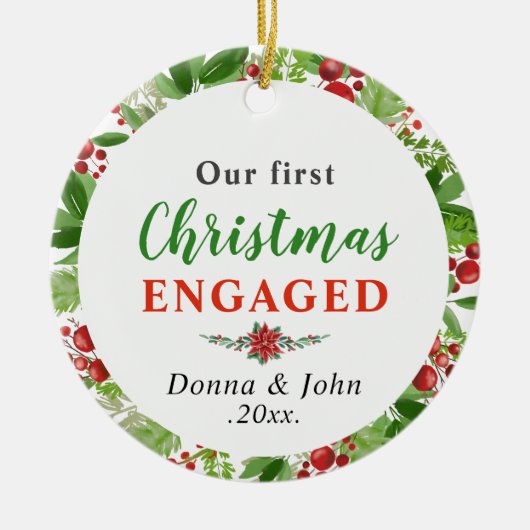 Ons eerste kerstfeest | Waterverf Wreath Keramisch Ornament (Voorkant)