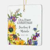 Ons eerste kerstFloral-Inspirerend citaat Keramisch Ornament (Links)