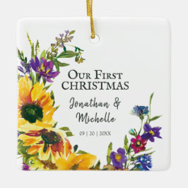 Ons eerste kerstFloral-Inspirerend citaat Keramisch Ornament