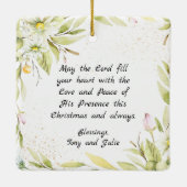 Ons eerste kerstFloral-Inspirerend citaat Keramisch Ornament (Achterkant)