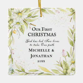 Ons eerste kerstFloral-Inspirerend citaat Keramisch Ornament