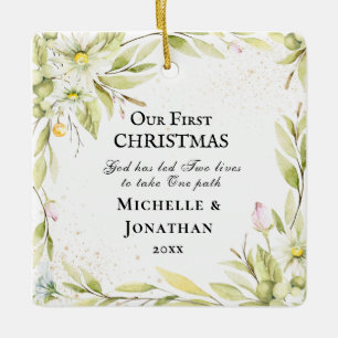 Ons eerste kerstFloral-Inspirerend citaat Keramisch Ornament