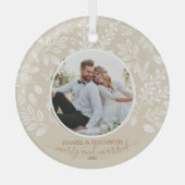 Ons eerste kerstfoto Ivory Glass Ornament (Voorkant)