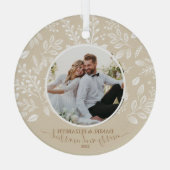 Ons eerste kerstfoto Ivory Glass Ornament (Achterkant)