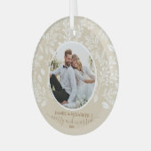 Ons eerste kerstfoto Ivory Glass Ornament (Voorkant links)