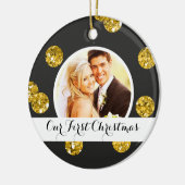 Ons eerste kerstfoto-Ornament | Goud Stip Keramisch Ornament (Links)