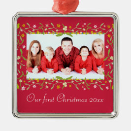 Ons eerste kerstfoto-ornament metalen ornament