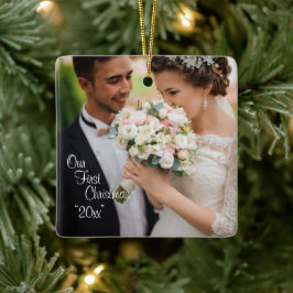 Ons eerste kerstfotojaar Personaliseert feestdag Keramisch Ornament