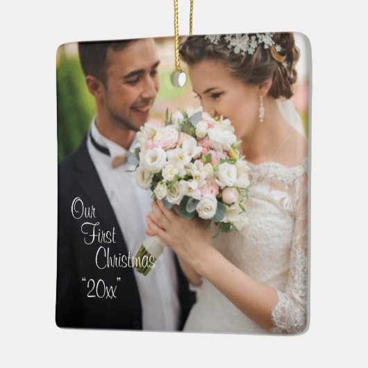 Ons eerste kerstfotojaar Personaliseert feestdag Keramisch Ornament (Links)