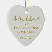 Ons eerste kerstgehuwd cadeauscript met cadeaus keramisch ornament (Rechts)