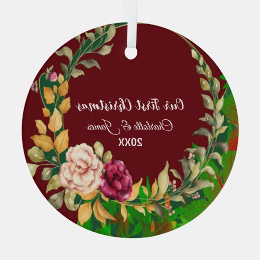 Ons eerste kerstgroene Wreatetie Custom Couple Glas Ornament (Achterkant)