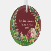 Ons eerste kerstgroene Wreatetie Custom Couple Glas Ornament (Voorkant Rechts)