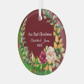 Ons eerste kerstgroene Wreatetie Custom Couple Glas Ornament (Voorkant links)