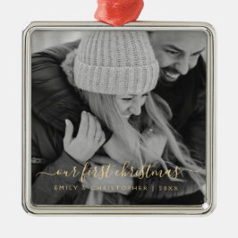 Ons eerste kersthandfotosjabloon met brieftekst metalen ornament