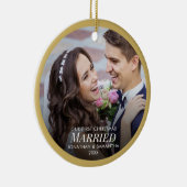 Ons eerste kersthuwelijk 2 Foto Gold Kerstmis Keramisch Ornament (Rechts)