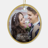 Ons eerste kersthuwelijk 2 Foto Gold Kerstmis Keramisch Ornament (Links)