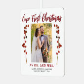 Ons eerste kersthuwelijk 2 foto modern metalen ornament (Voorkant links)