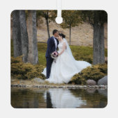 Ons eerste kersthuwelijk 2 foto modern metalen ornament (Achterkant)